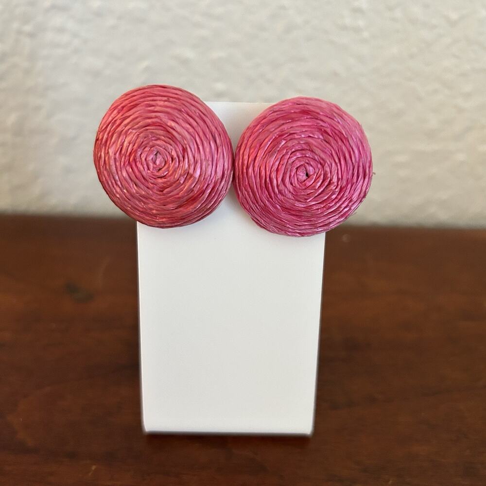 Vintage Pink Woven Circle Stud Earrings 1.25”